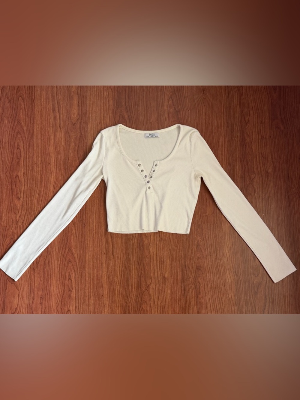 Bershka White Ribbed Long Sleeve Crop Top